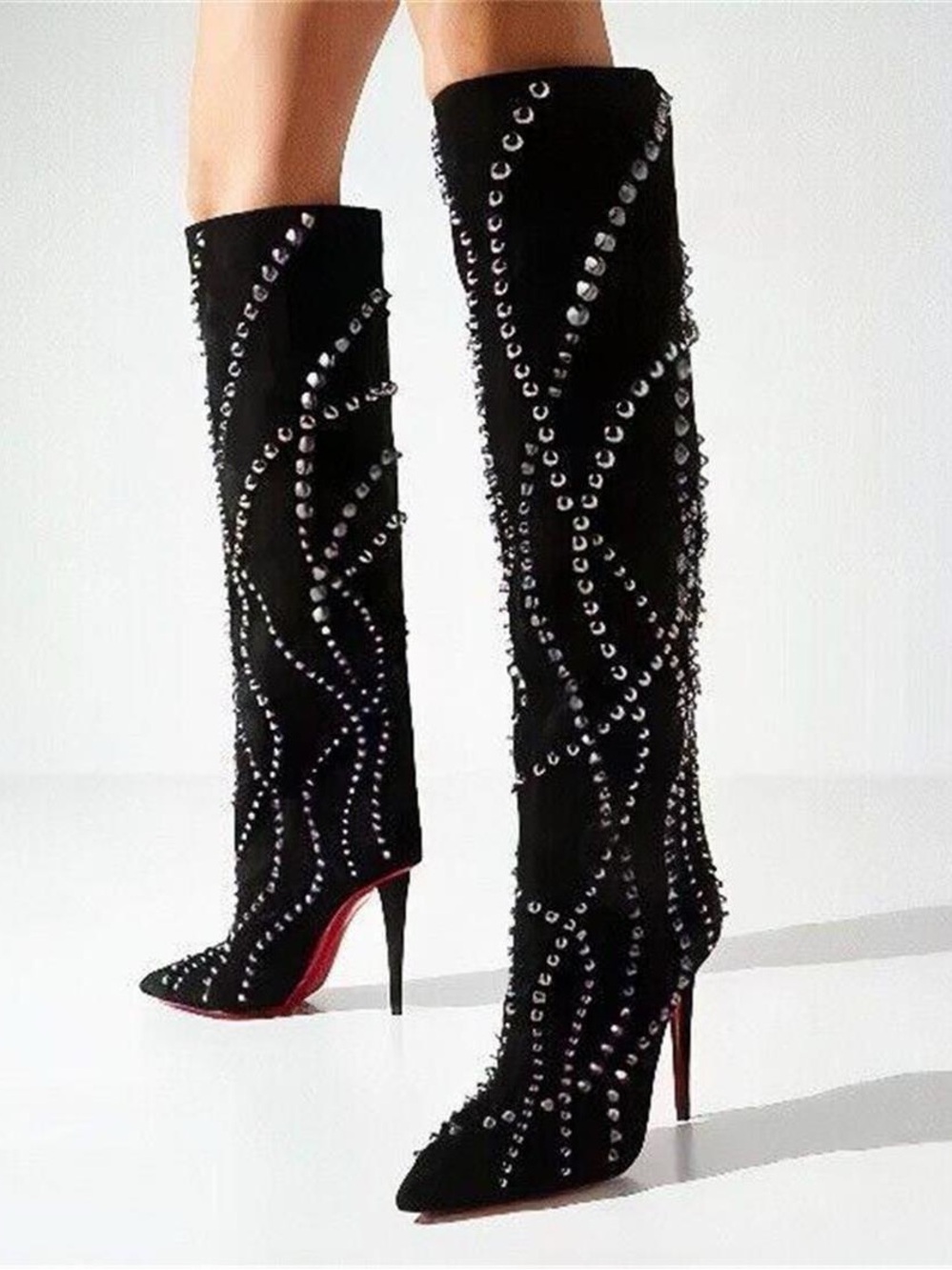 Christian Louboutin Astrilarge Botta Pika Suede Studded knee High Boots 42